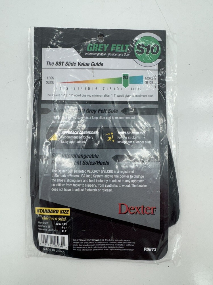 Dexter Grey Felt Bowling Shoe Slide S10 Standard Size