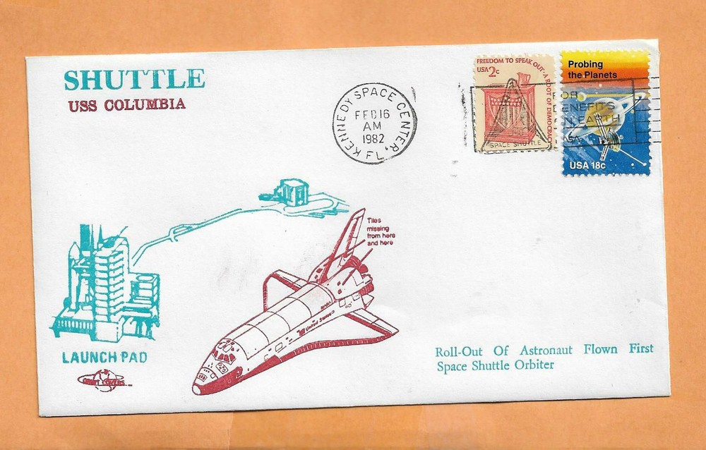 USS SHUTTLE COLUMBIA FIRST ORBITER FEB 16,1982 KSC   + ORBIT SPACE COVER