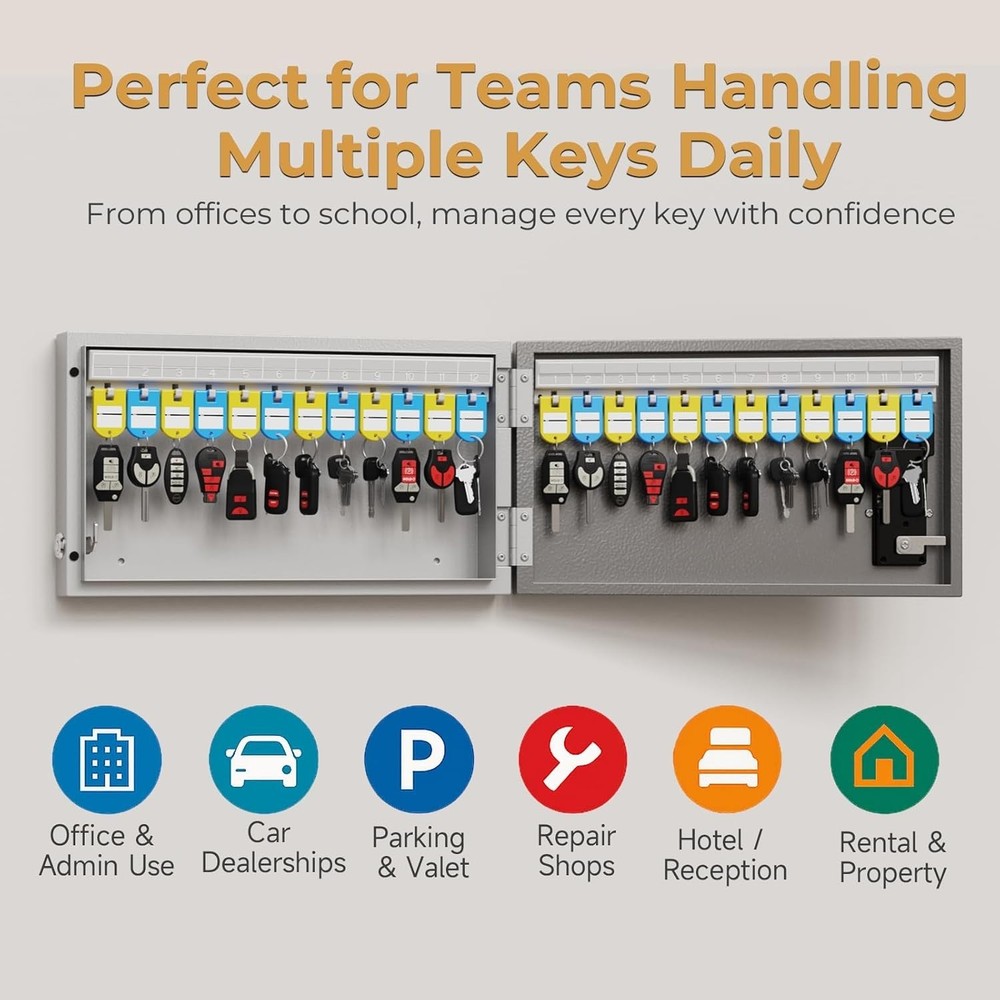 24 Key Lock Box Wall Mount, APP Bluetooth/OTP/Wi-Fi/Fixed Code/Key Unlock, Smart