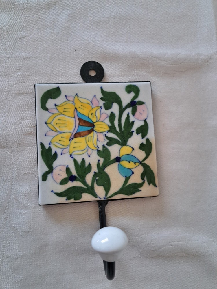 Hand Painted Floral 4x4 Tile Coat Hook