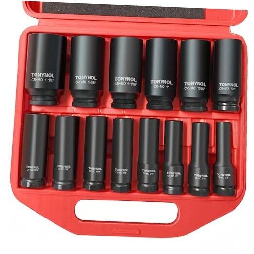 1/2 Inch Deep Drive Impact Socket Set,6 1/2" 14PC Deep SAE (9.5-32mm) 6-Points