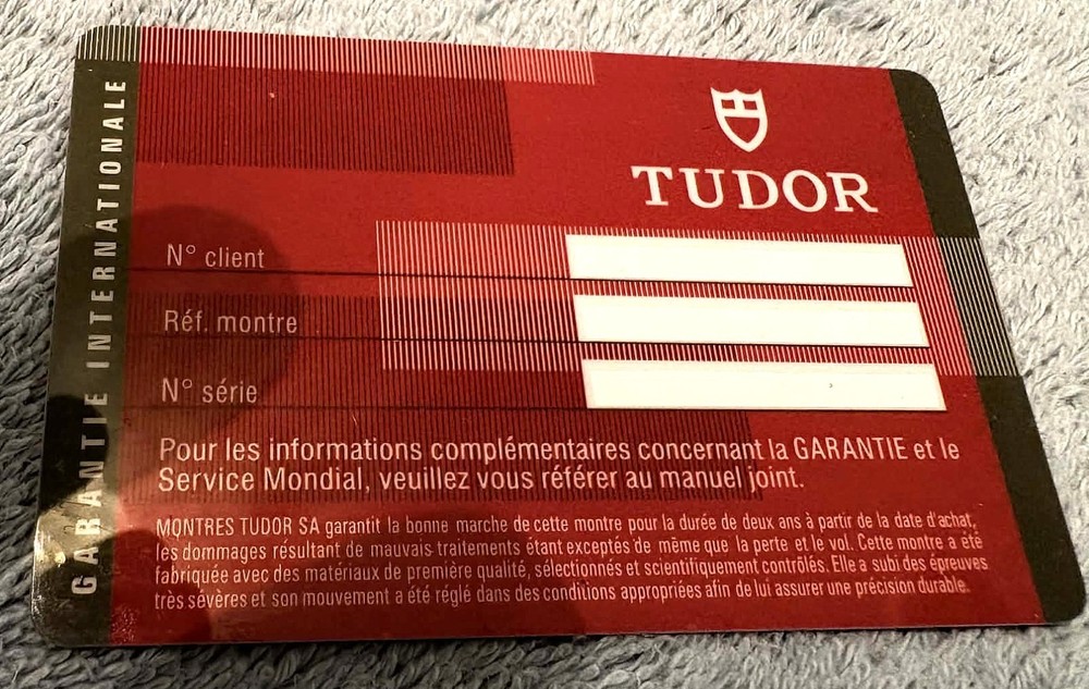 Tudor/Rolex Authentic  card.  !