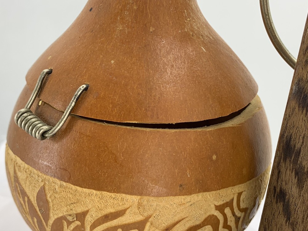 Natural Dried Gourd Storage Containers with Solid Wood Holder Decorated