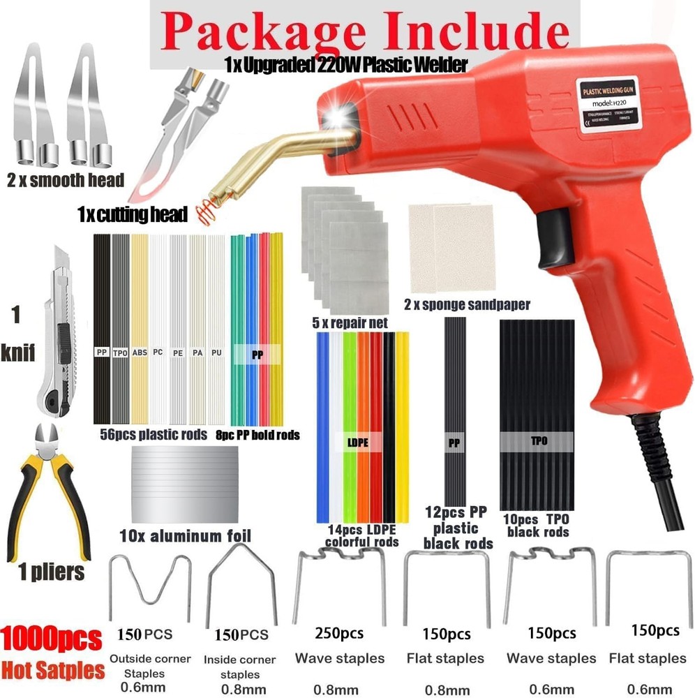 Efficient Plastic Welding Kit with 1000PCS Staples & Overheat Protection
