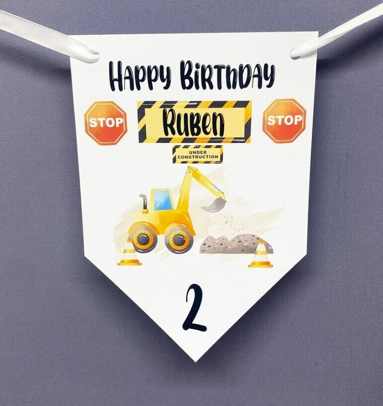Personalised Digger Birthday Bunting Banner 1st 2nd 3rd
