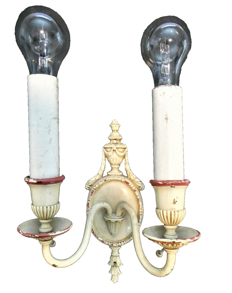 🔥Antique Pair Classical Urn Pull Chain Two-Arm Sconces. 12" Tall OFFERS WELCOME