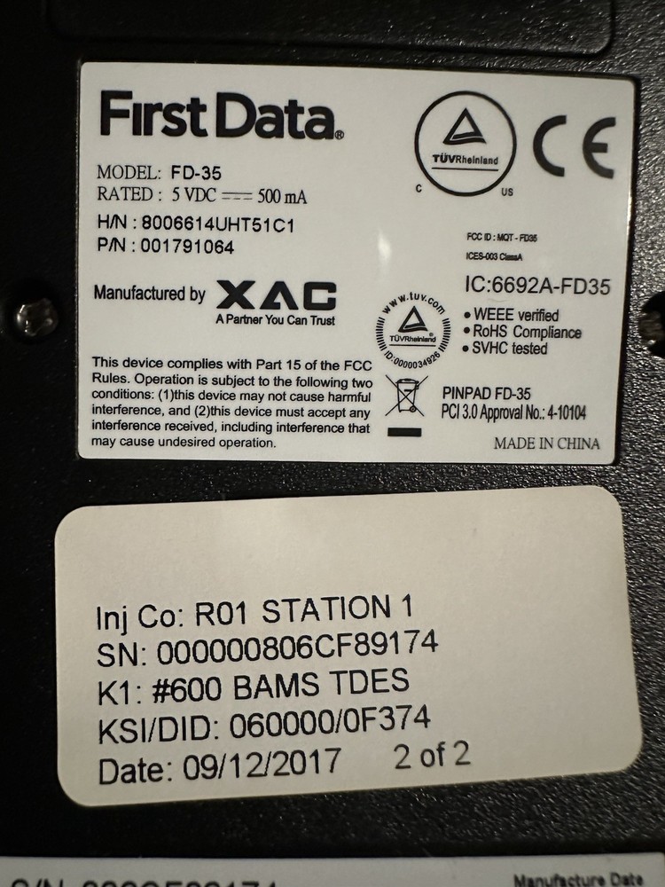 First Data FD-35 Pin Pad Credit Card Reader