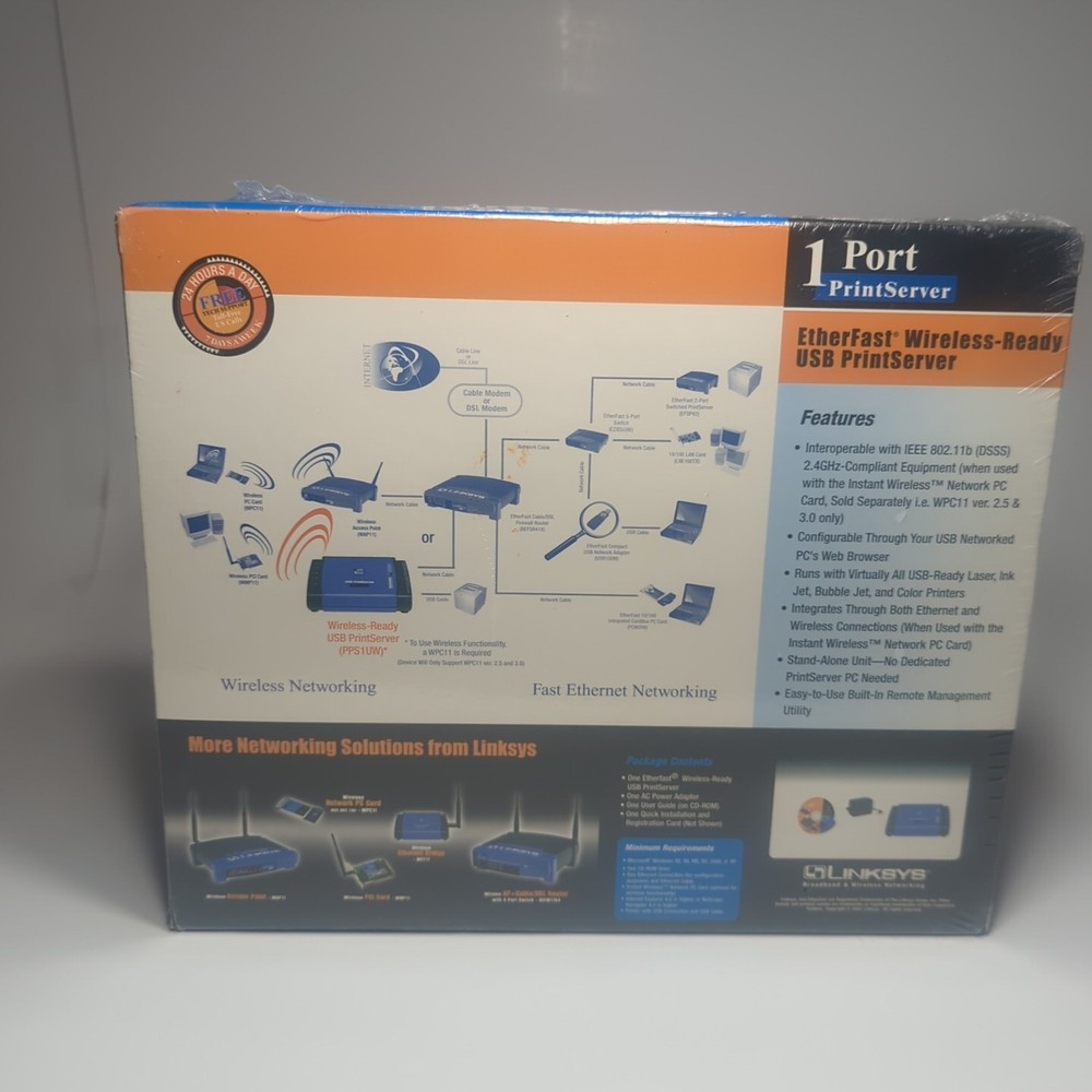 Linksys EtherFast Wireless Ready USB 1 Port PrintServer PPS1UW Sealed