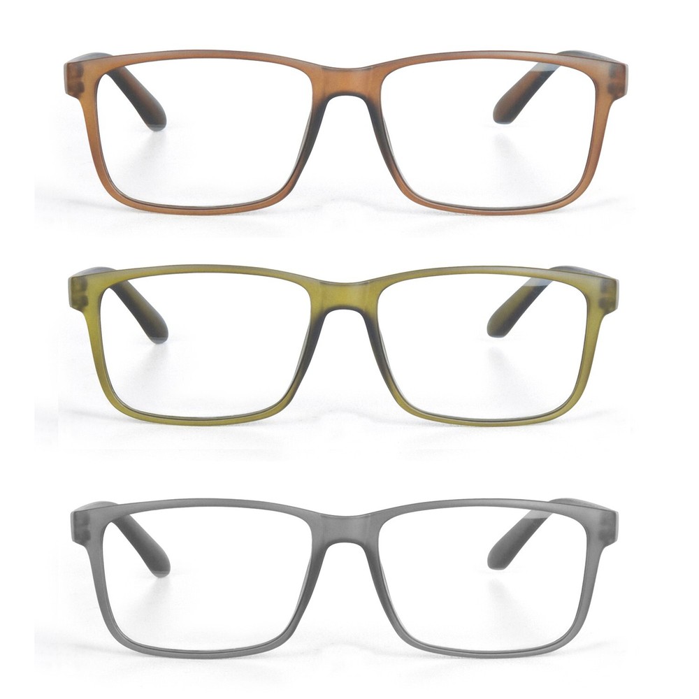 EYE ZOOM 3 Pack Plastic Classic Rectangular Style Reading Glasses for Men Women