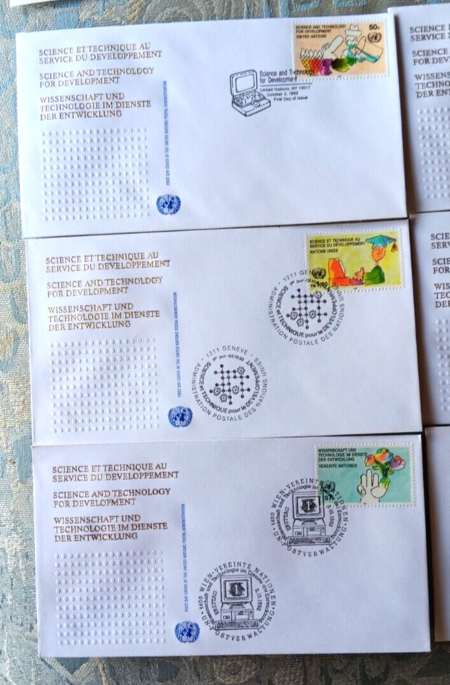 SCIENCE & TECHNOLOGY 1992 COMPLETE SET SINGLES UNITED NATIONS 6 FDCS UNADDR