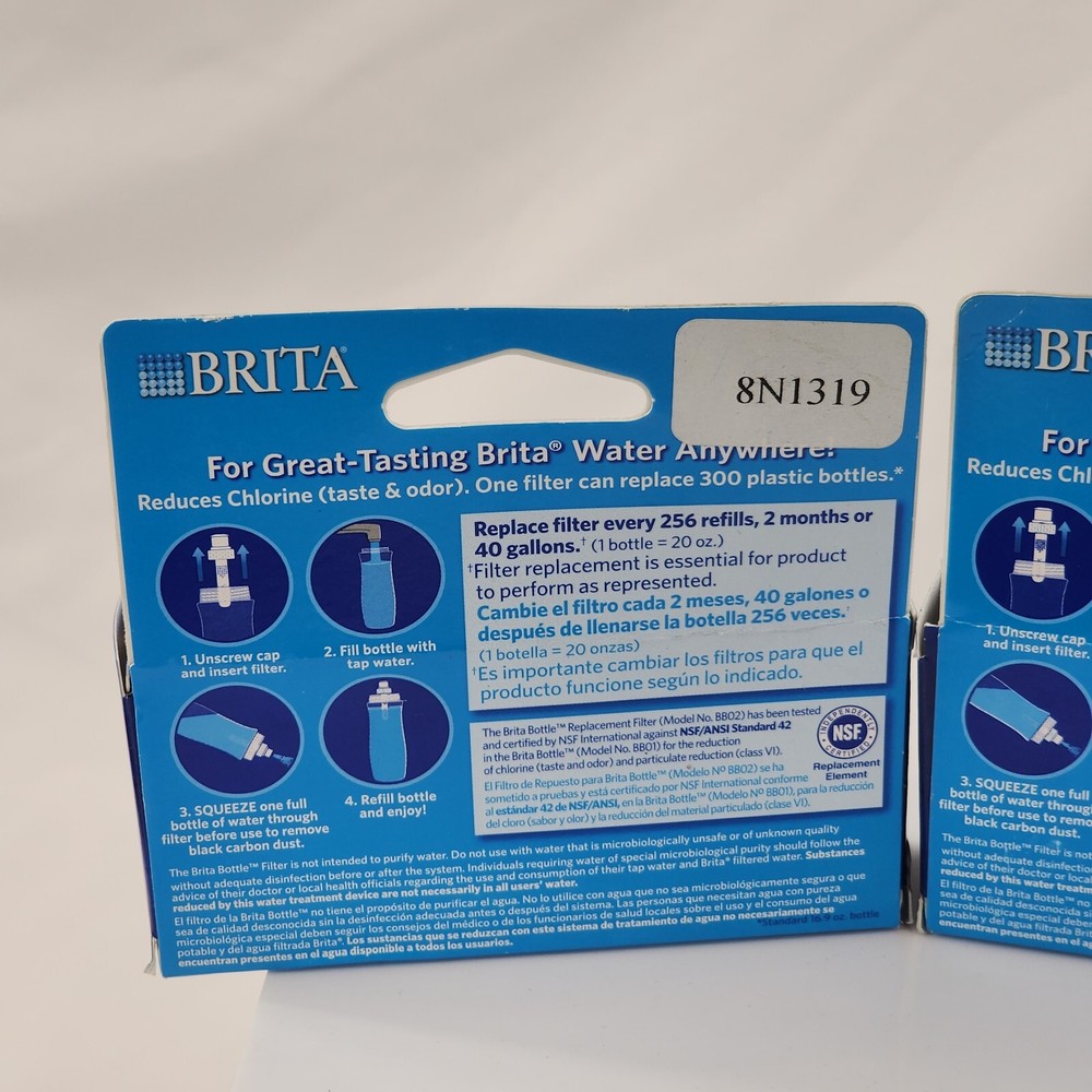 x2 Brita Soft Squeeze Water Bottle Replacement Filters 2 pack New Sealed Package