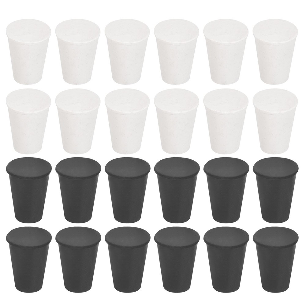 24 Pcs Solid Rubber Stopper Size 000#-13mm x 8mm - 17mm Long, Black/White