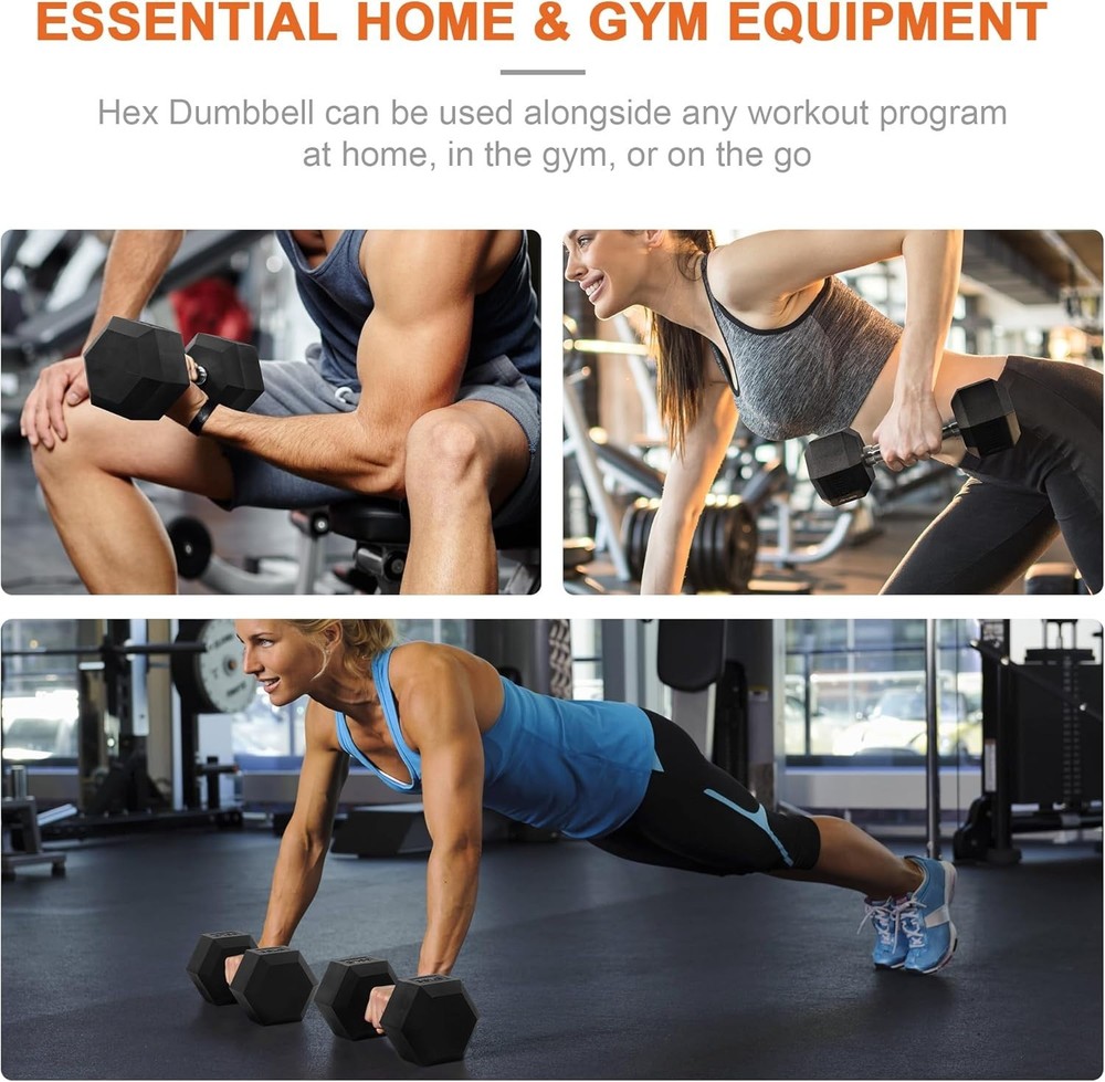 Compact Hex Dumbells Set, Rubber Coated Weights for Upper Body & Core Workouts