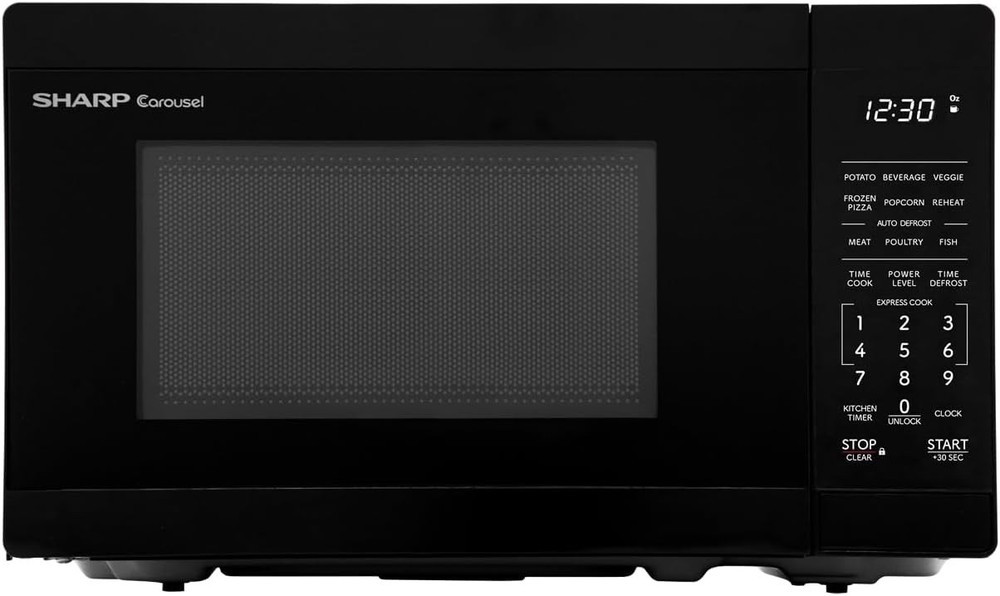 Compact Black Microwave Oven with Timer, Defrost, and 10" Carousel Turntable
