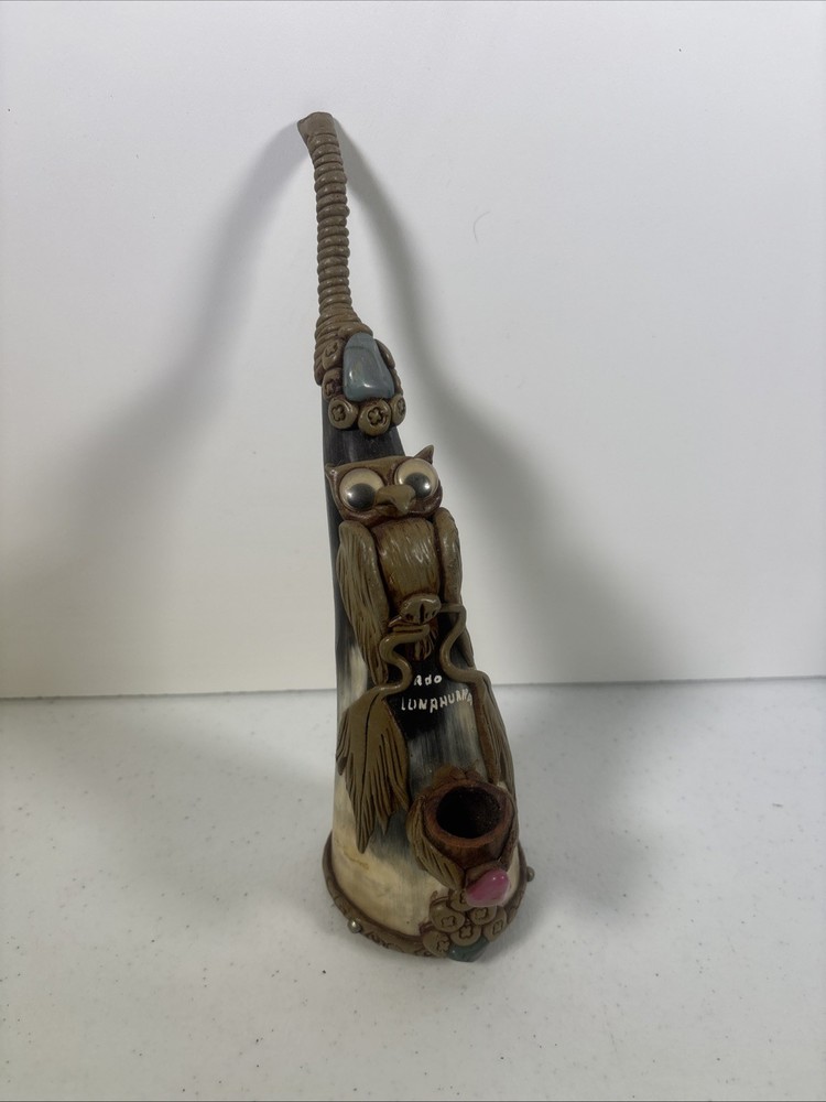 Carved Horn Pipe with Owl