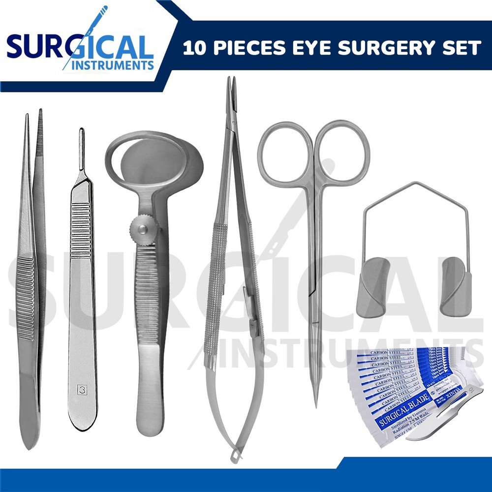 10 Pieces Eye Surgery Set Ophthalmic Veterinary Micro Instruments German Grade