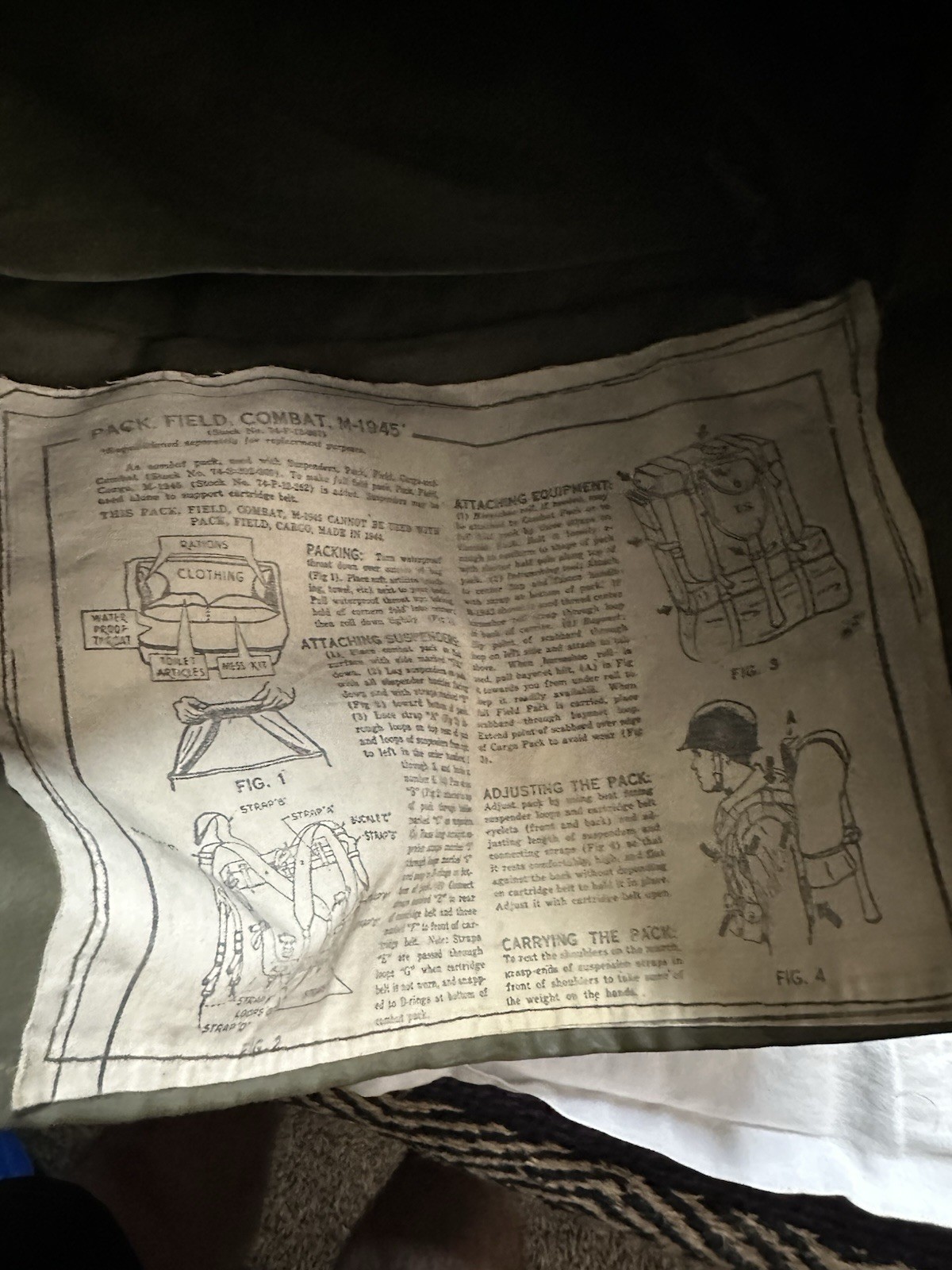 ORIGINAL WWII US ARMY M1945 UPPER COMBAT FIELD PACK & SUSPENDERS- 1945