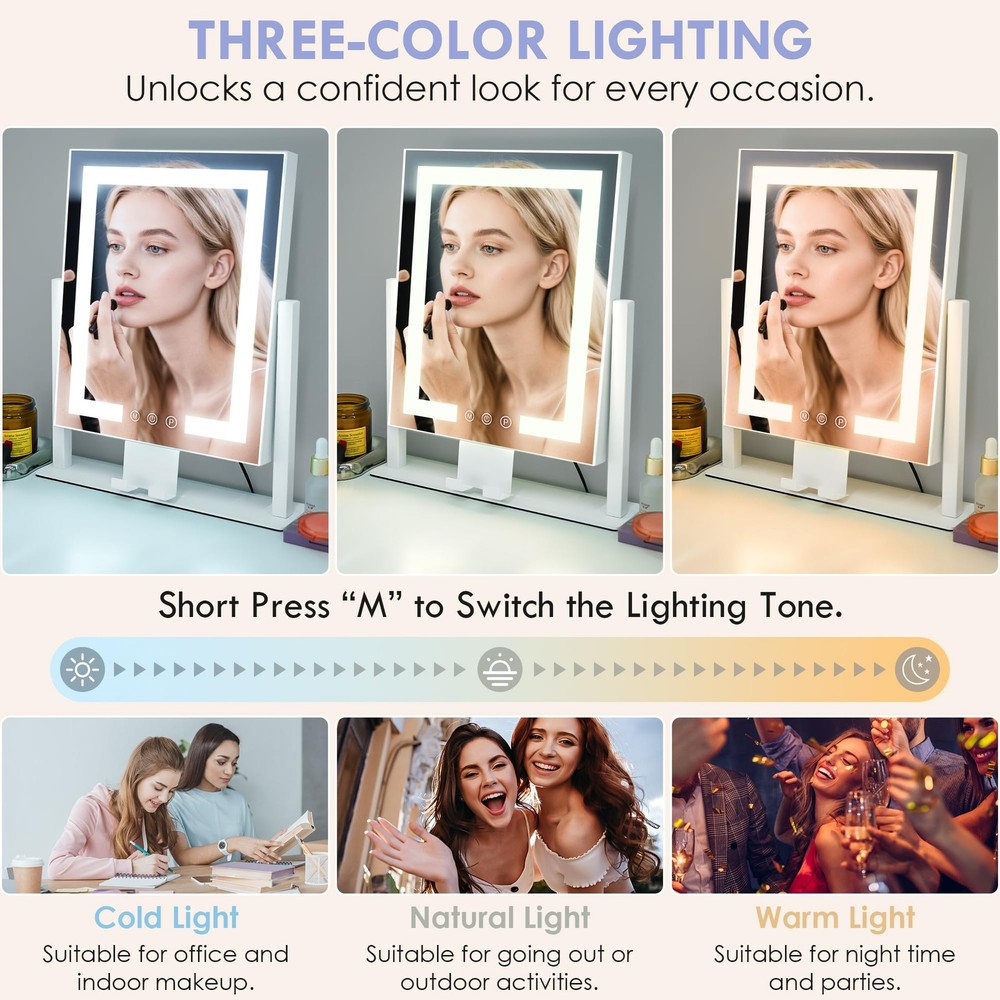 Makeup Mirror With Lights 360 Rotatable 15X Spot Mirror Touch Sensor AC Power