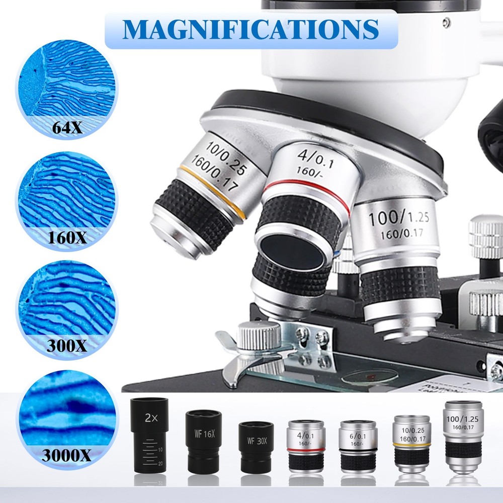 Compound Binocular Microscopes 64X-6000X with Electric Len, Microscope for Ad...