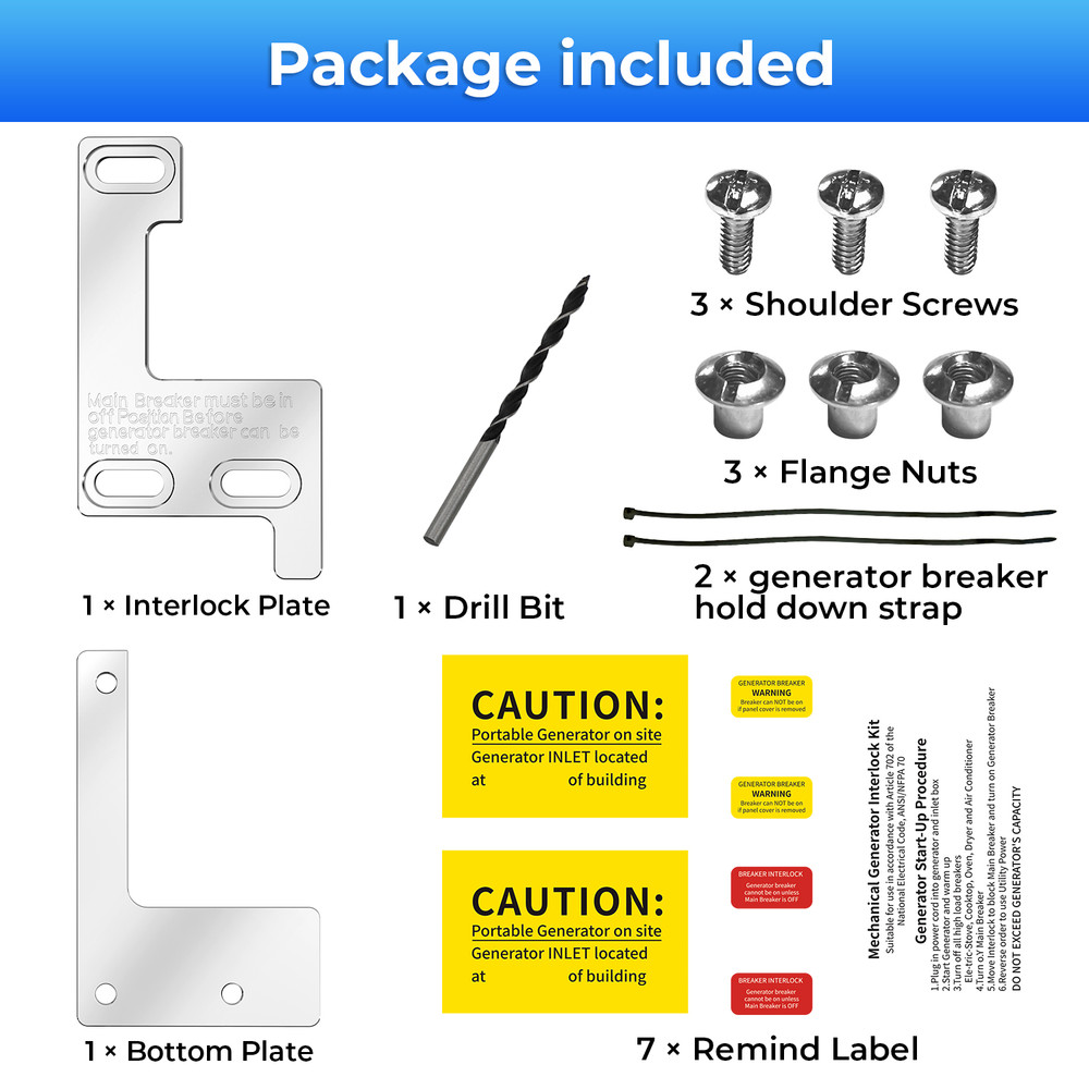 US For Siemens / Murray / ITE 150 & 200 Amp Panel Generator Interlock Kit Billet