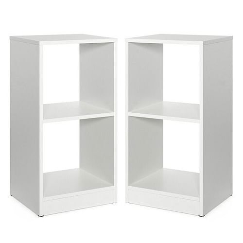 2 Pieces 2-tier Bookcase Set with Anti-toppling Device