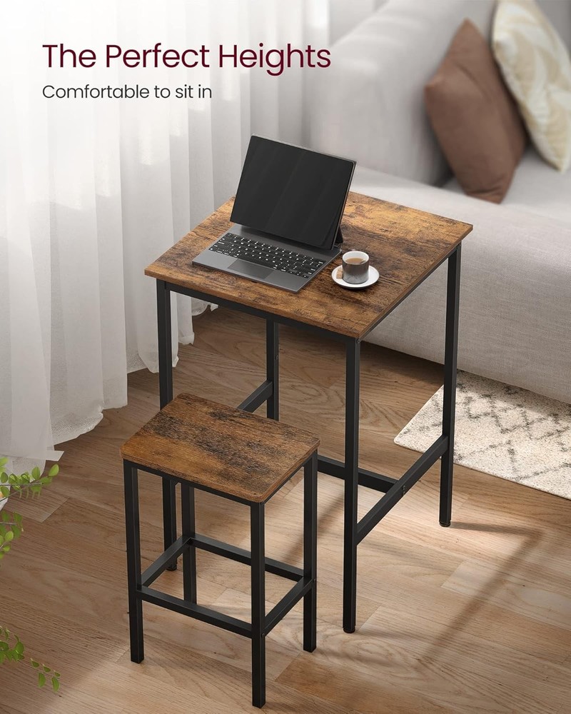 Bar Table & Chairs Set Square Table W/ 2 Stools Dining Pub Set 2 Space Saving