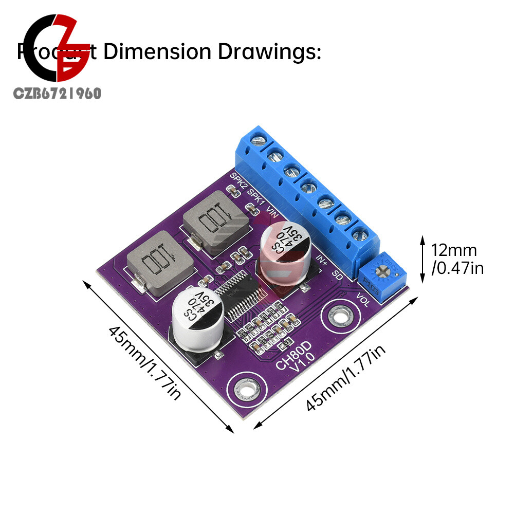 80W Stereo Voice Audio Amplifier Module Class D Amplifier Board Player Module
