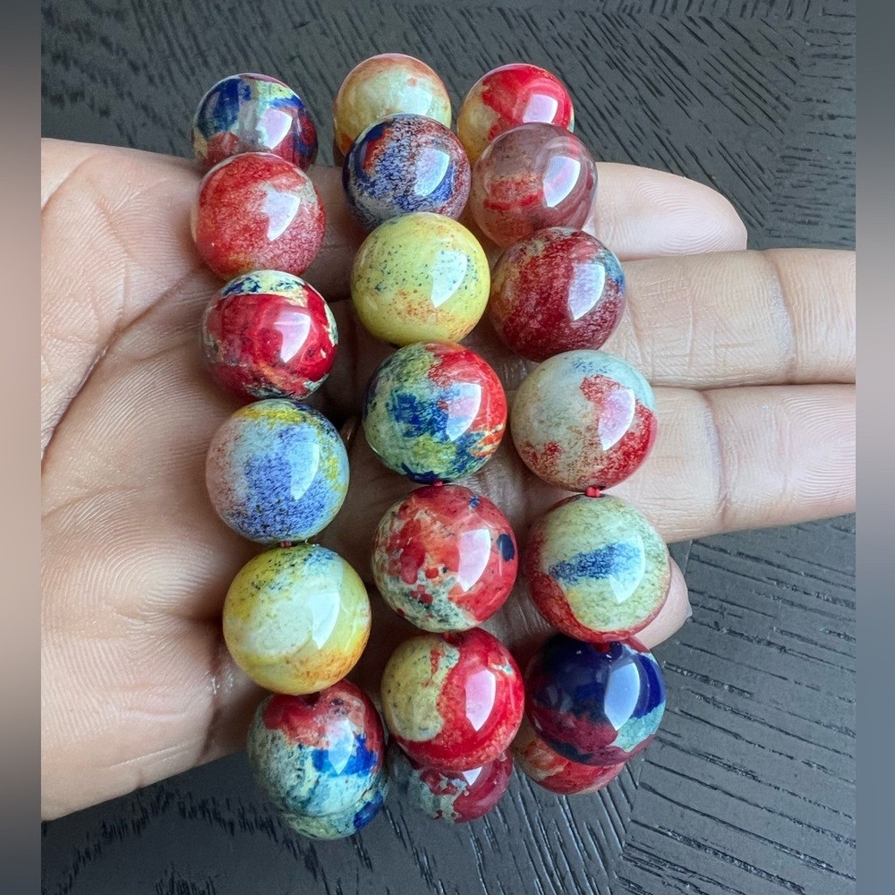 Enhanced colorful agate bracelet 14mm 6.5’ (one)