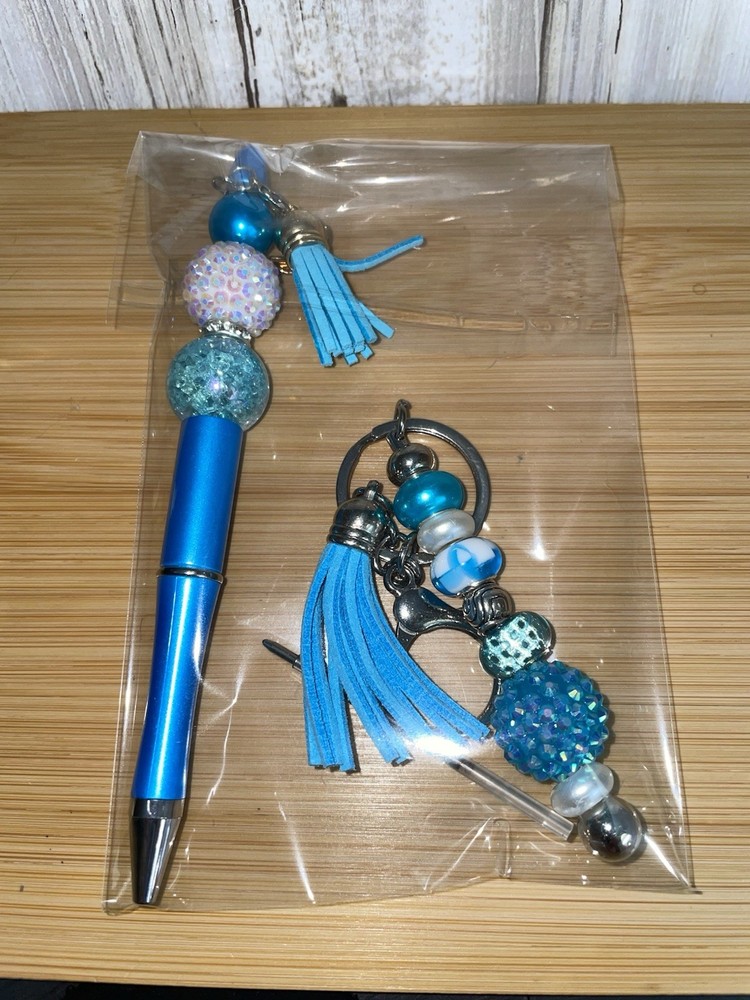 HAND MADE BEAD PEN & BEAD KEY CHAIN - & INK REFILL-