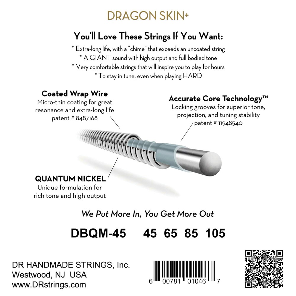 DR Strings DRAGON SKIN+ Bass Strings Multi-Scale Medium 45-105 [DBQM-45]