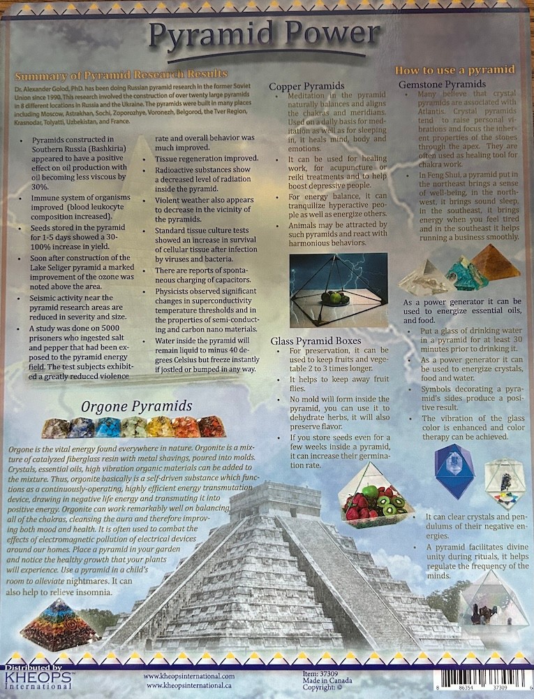 Pyramid Power 8.5" x 11" Laminated Double-Sided Chart!