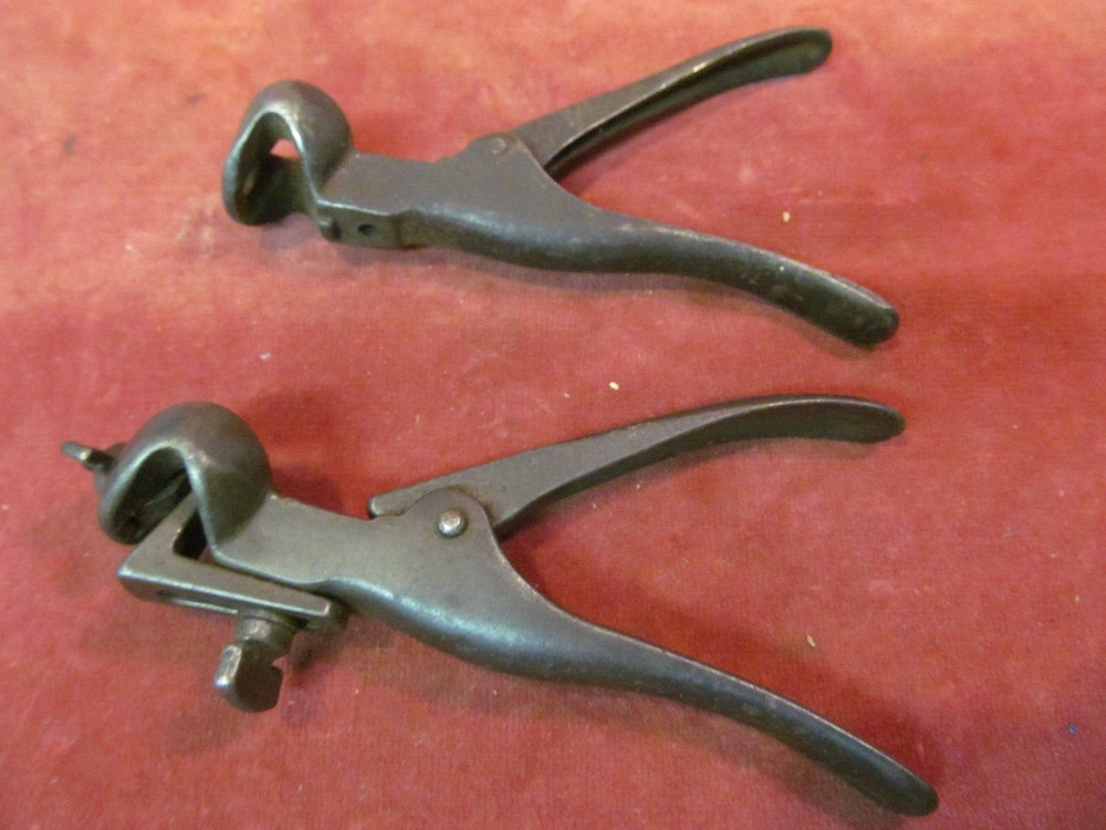 2 ANTIQUE ROUGHT IRON ADJUSTABLE HAND RIVET SNAP PUNCH TOOLS