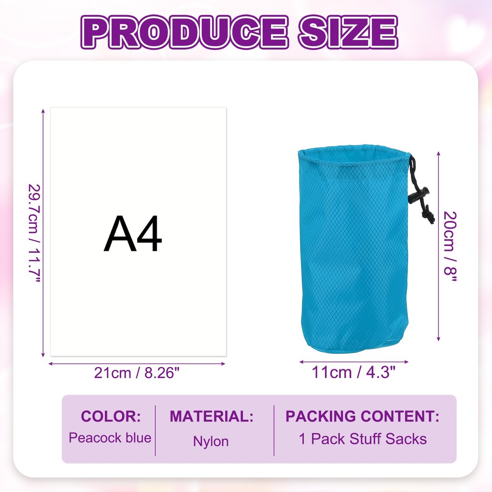 Stuff Sack, Nylon Waterproof Storage Sacks, 4x8Inch (Bright Blue)