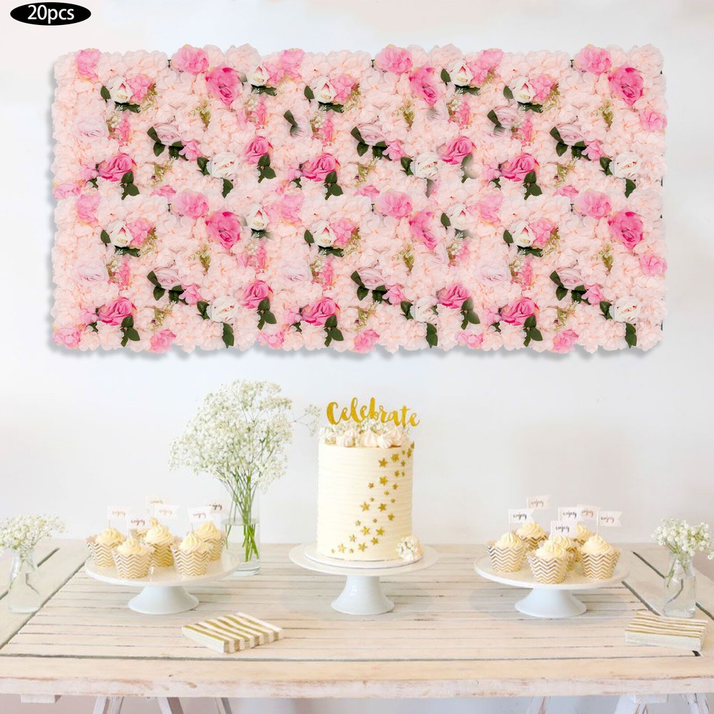 20 Pieces Flower Wall Panel Artificial Floral Backdrop Wall Decoration Backdrop