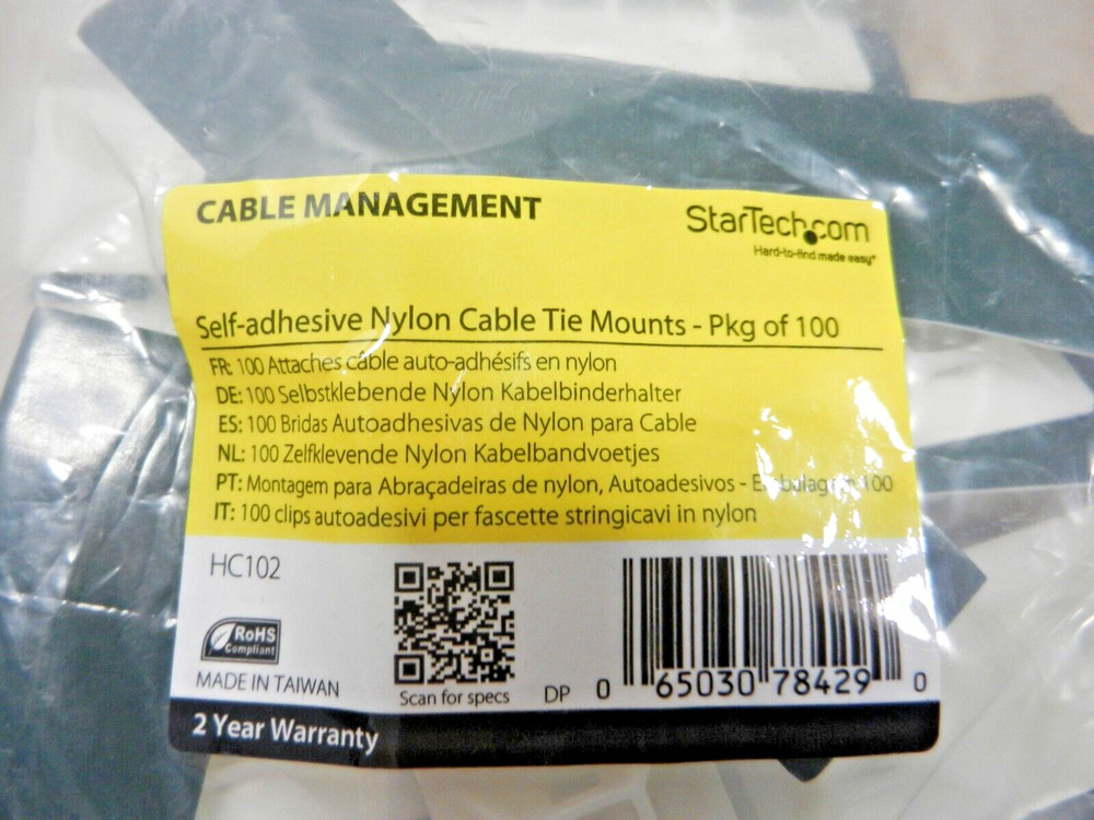 Startech HC102 Cable Tie Mounts - Self-Adhesive Nylon Accessory Qty 100