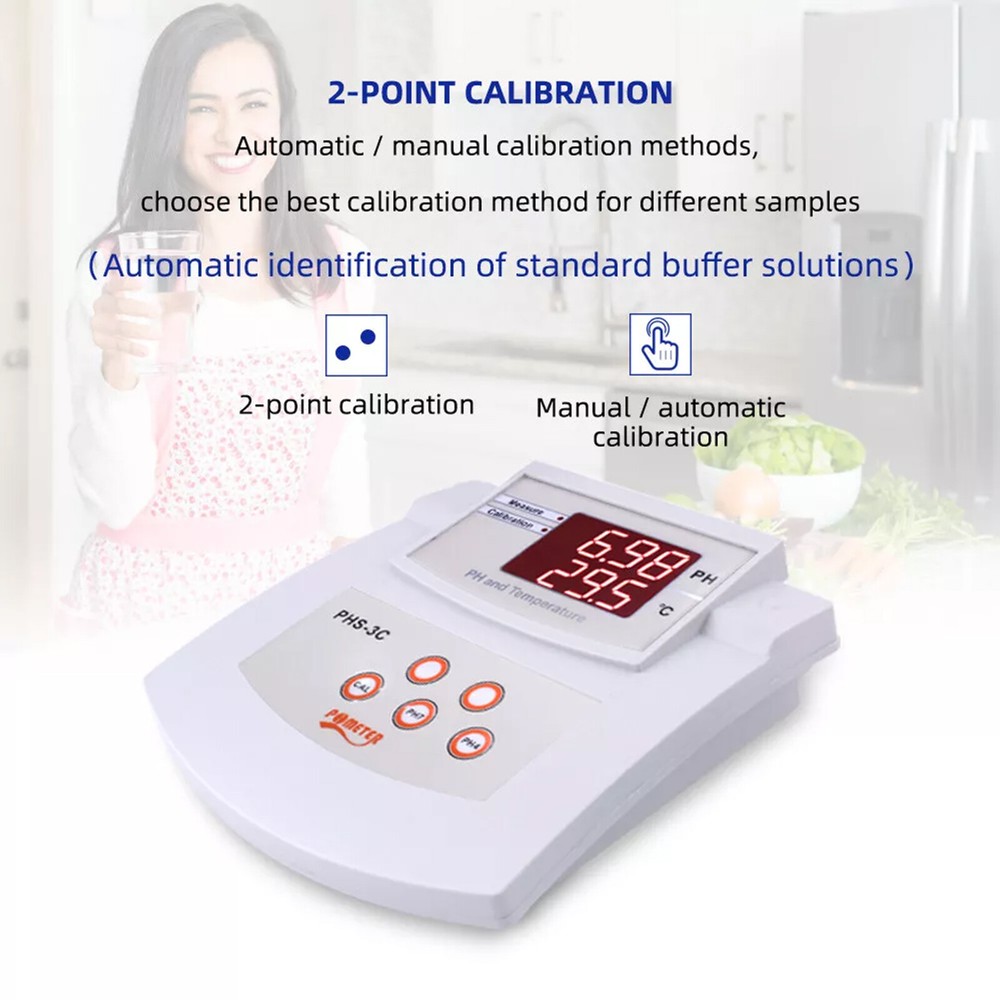PHS-3C 2 In 1 PH Desktop New Automatic Calibration Acidity Meter PH/Temp Tester