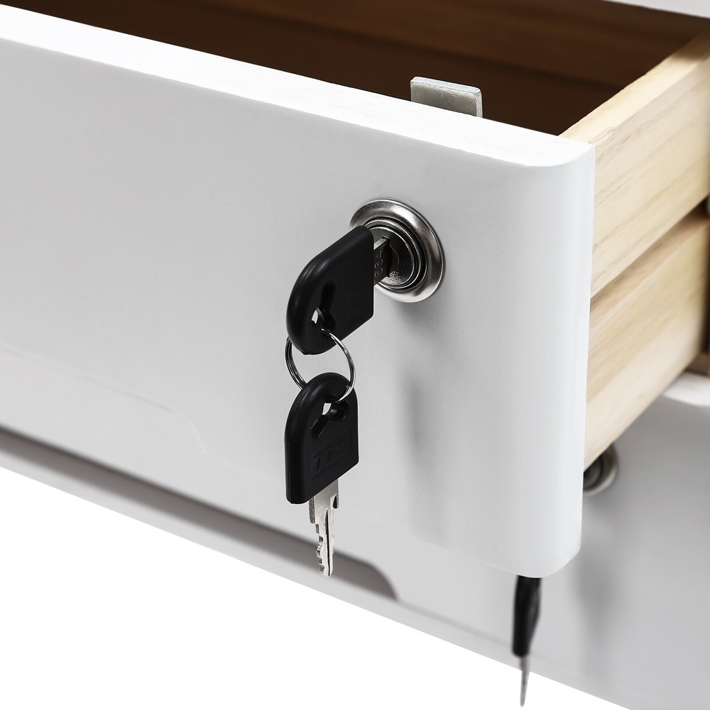Compact Lockable 2-Drawer Wood Desktop Storage Cabinet with Keys