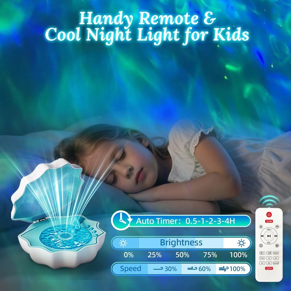 Ocean Wave Projector Light, Shell Night Light Built-in Bluetooth Sp... Fast Ship