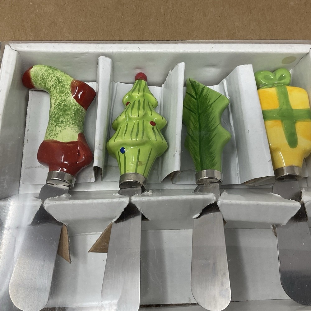 Christmas 4 Piece Spreader Set Holiday Stocking Tree Gift