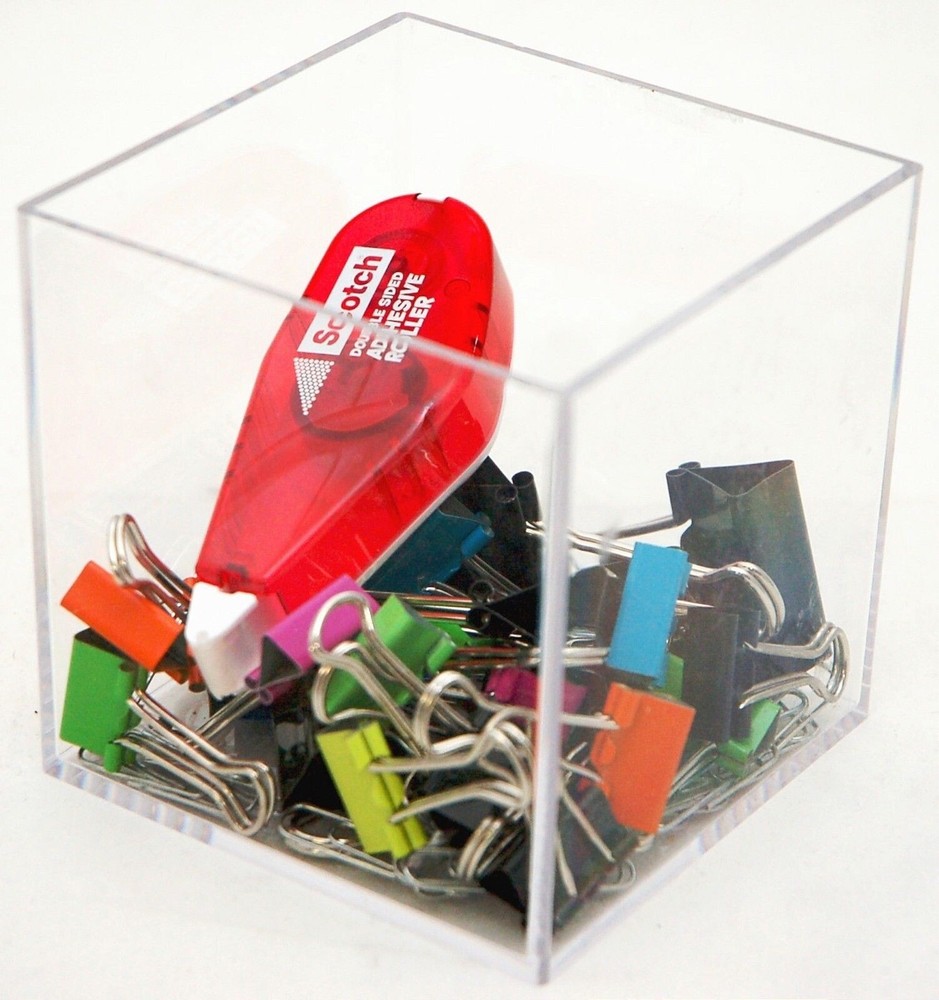 2 x Clear Acrylic Plastic Cube Box 3.5" Case Organizer storage holder display