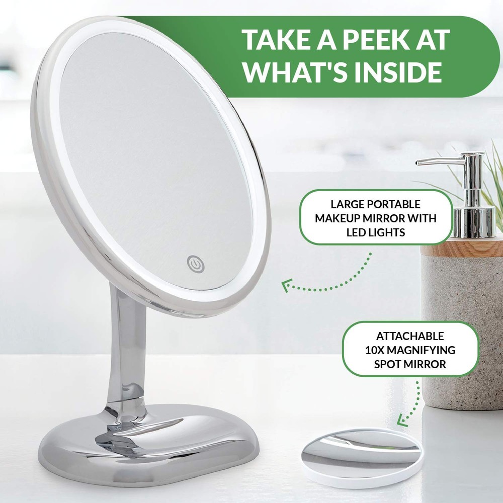 Oval Personal Makeup Mirror with Lights - Magnifying Mirror Light for Table T...
