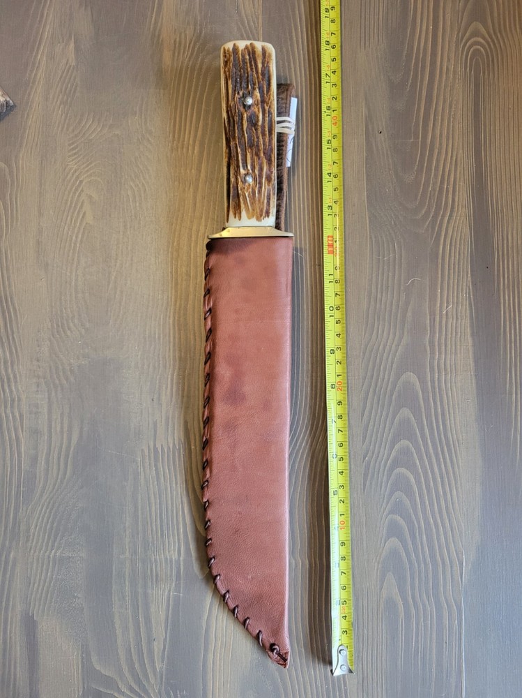 UNIQUE! WWII German Stag Handle Sawback Bowie Knife & Sheath!
