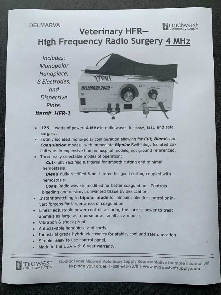 Delmarva 2000 Veterinary HFR Surgical Machine