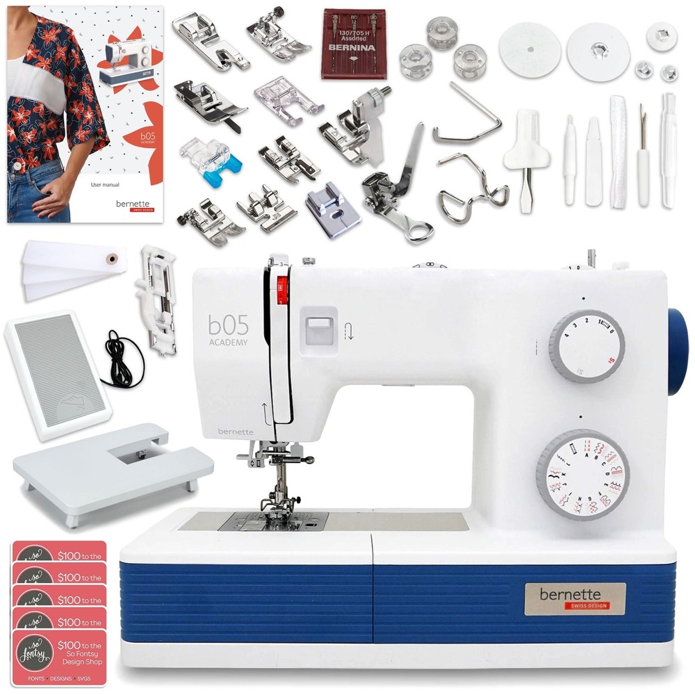 Bernette B05 Academy Sewing Machine with 100 Thread Spools & Matching Bobbins