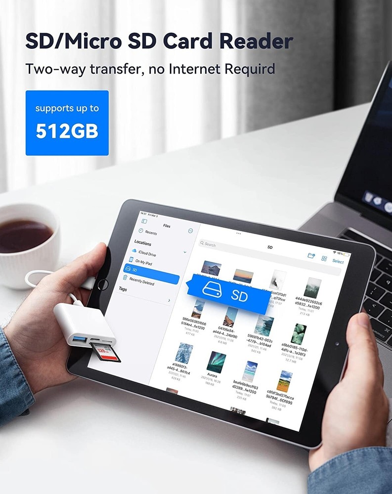 SD Card Reader for iPhone iPad, 4 in 1 Micro SD/SD Card Reader to iPhone Adapter