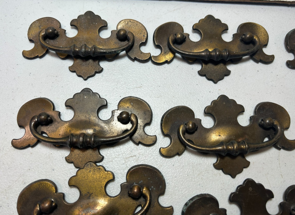 10 Vintage Brass Drop Down Drawer Pulls, 4 1/2" Long, has 2 1/2" Hole sep