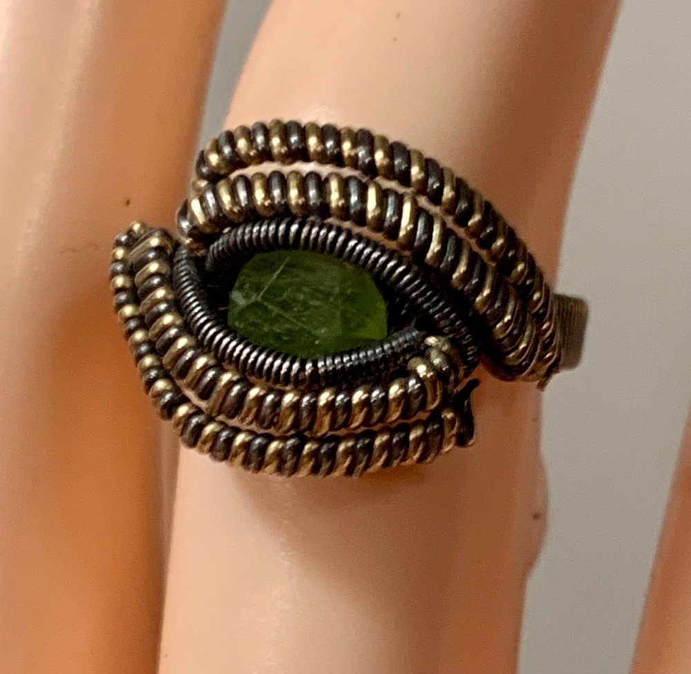 Copper Wrapped Natural Emerald Stone Ring Size 8
