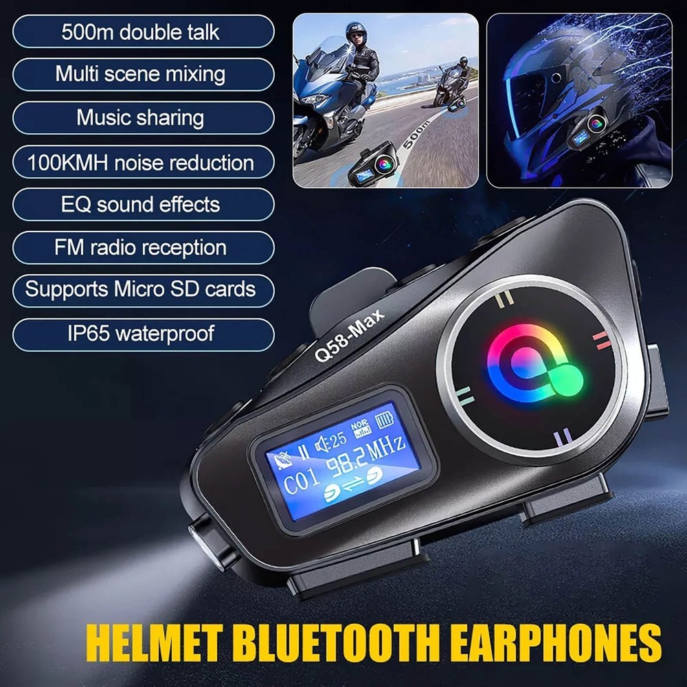 Bluetooth Headset Motorcycle Intercom Helmet LCD Waterproof maximum 32GIZ