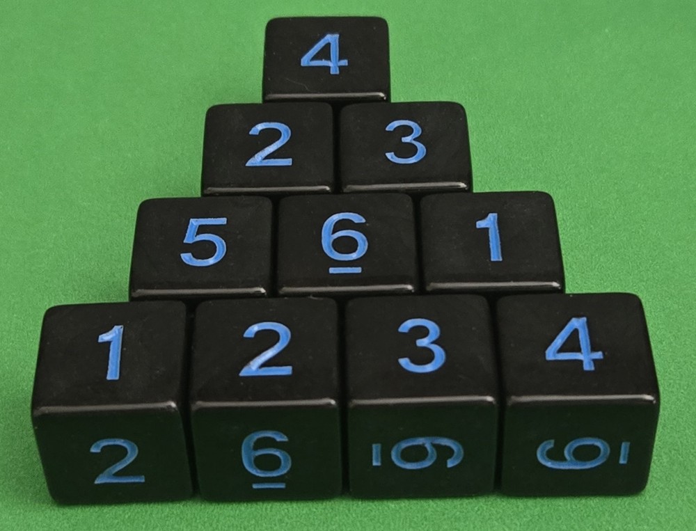 d6 DICE SET (10) 16mm - BLACK/BLUE NUMBERED, WARHAMMER, D&D, RPG, NEW