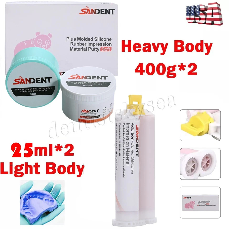Dental Elastomeric Impression Putty Soft Silicone Material SANDENT  5*Tips